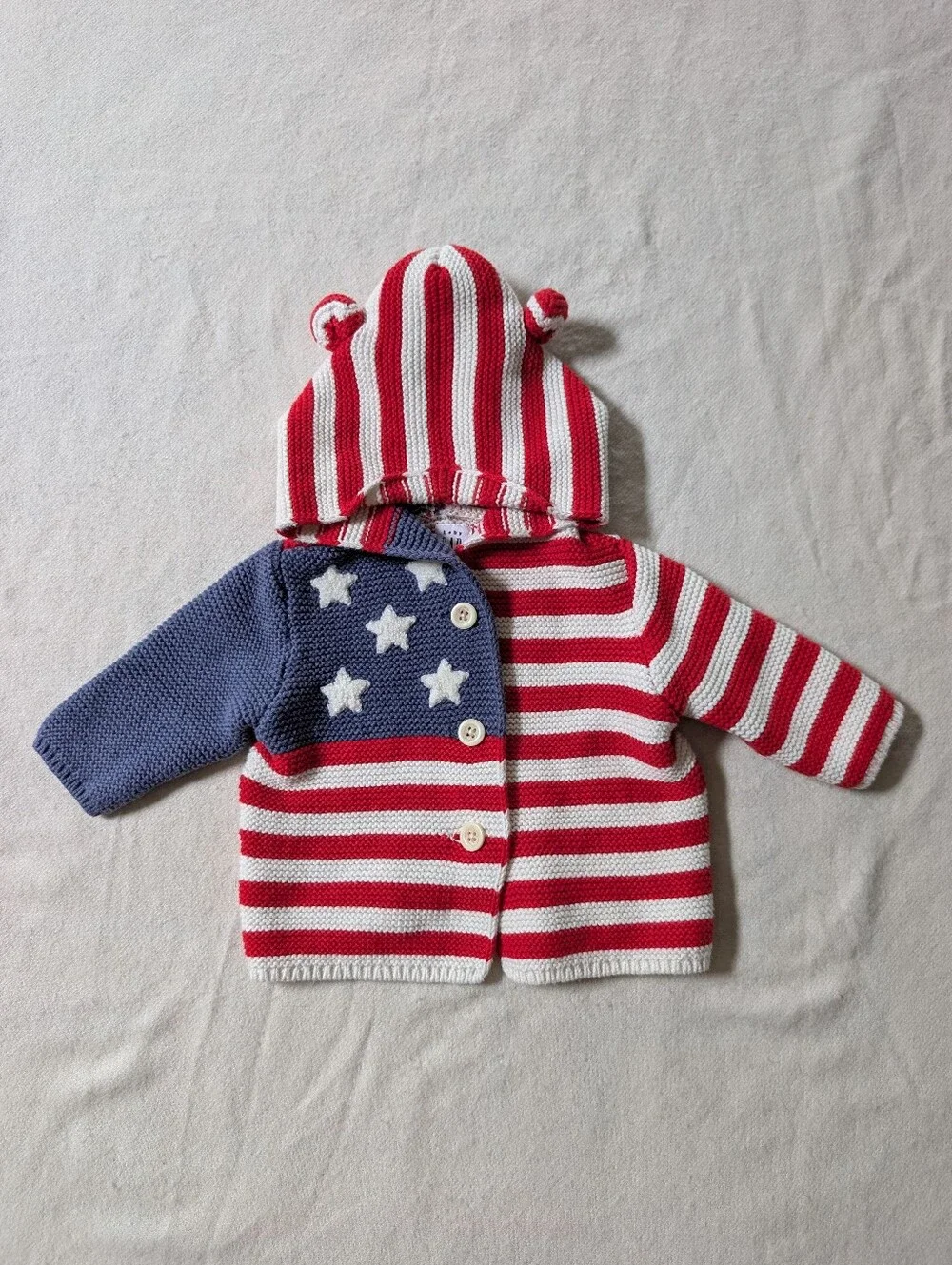 Baby Gap 0-3 months American Flag Striped Knit Hoodie - Red, White & Blue